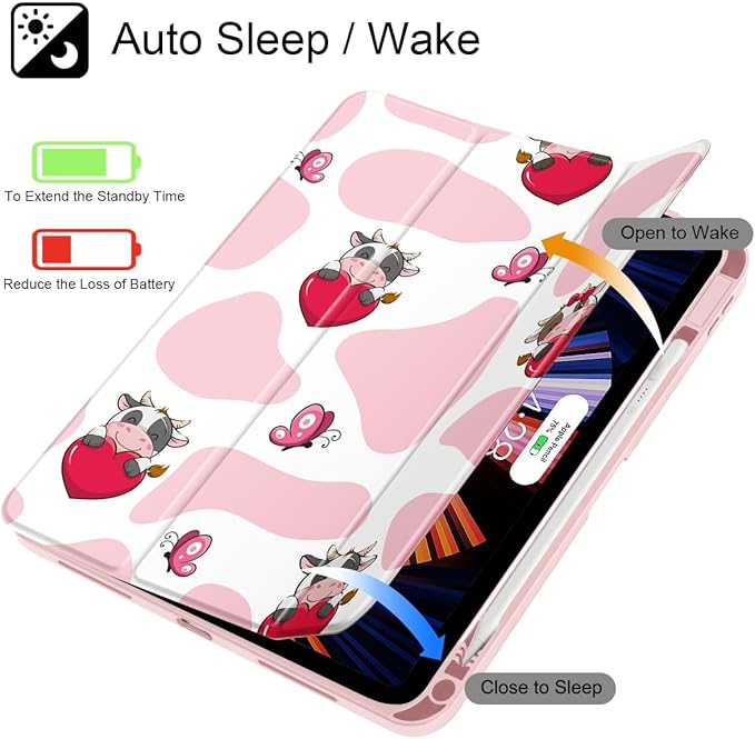 Mektron Case for 2026 iPad Air 13 inch M4 Cover Compatible 2025 iPad Air 13 inch M3 2024 iPad Air 13 inch M2 with Pencil Holder Shockproof Clear Shell Butterfly Cow