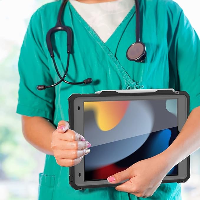 Compatible with iPad 9th/8th/7th Generation 10.2'' IP68 Waterproof Case A2602 A2603 A2604 w/Pencil Holder Kickstand Lanyard Shock-ProofFull-Sealing Cover Compatible with Magic Keyboard