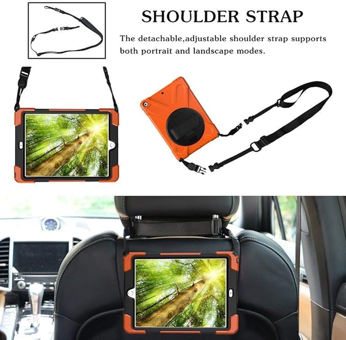 iPad Air Cases 1st Gen 9.7 Inch 2013 | TSQ iPad Air First Generation Case Triple Layer High Impact Absorbing Corner Protection Case w/Stand Hand Shoulder Belt for Boys Gilrl for iPad Air 1 Orange