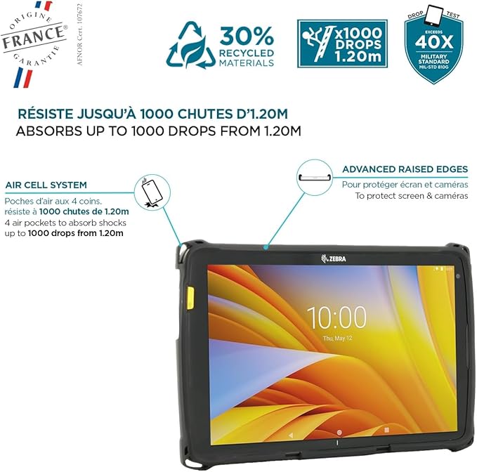 MOBILIS Rugged Case for Zebra Tablet ET40 ET45 Military Grade Shockproof Protective Cover Compatible with Zebra Accessories Recycled Materials Black (10)