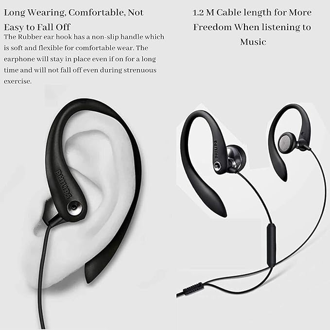 PHILIPS Over The Ear Sport Earbuds with Mic Earphones for Sports Running and Gym