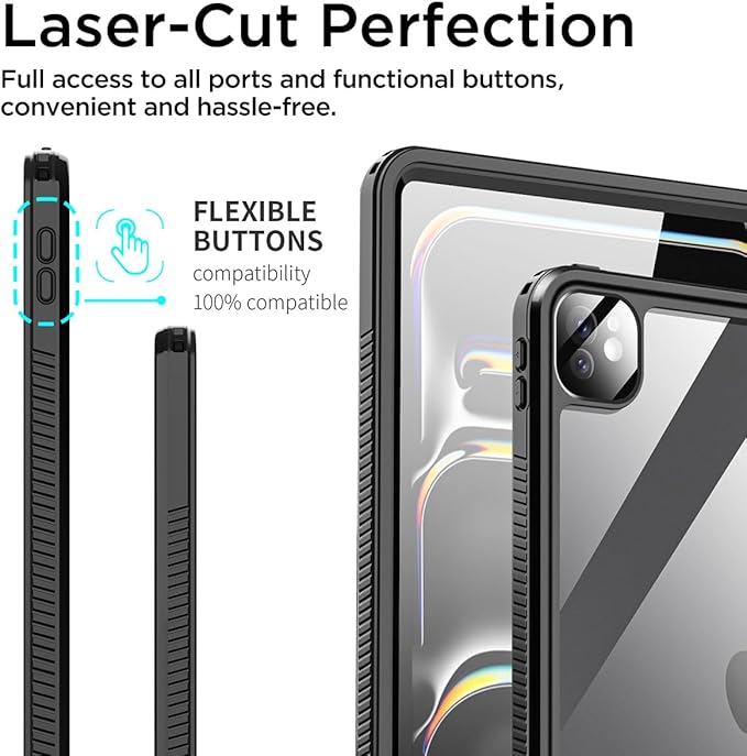 AICase for iPad Pro 13 Inch Waterproof Case M4 2024 7th Generation [Built-in Screen Protector&ampStand] Full-Body Rugged Shockproof Drop Proof Protective Cover for iPad Pro 13 Inch M4 2024 7th Gen