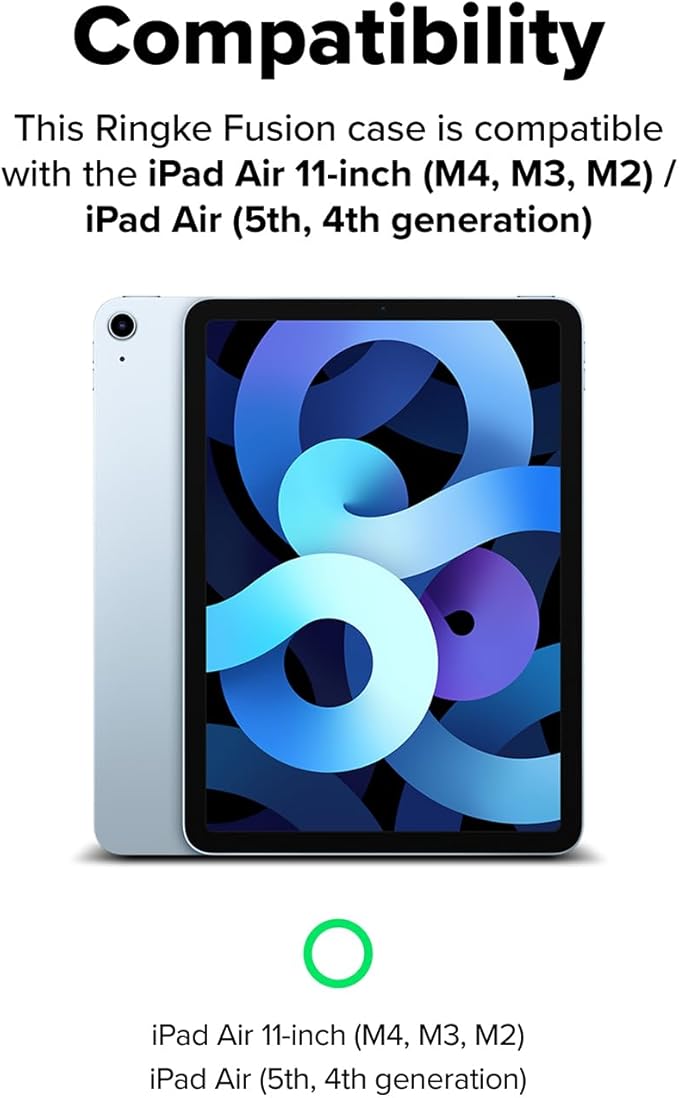 Ringke Fusion Compatible with iPad Air 11 Inch Case (M4 2026 &amp M3 2025 &amp M2 2024) Over Charge Prevention Cover with Pencil Holder for iPad Air 8th 7th 6th 5th 4th Generation - Smoke Black