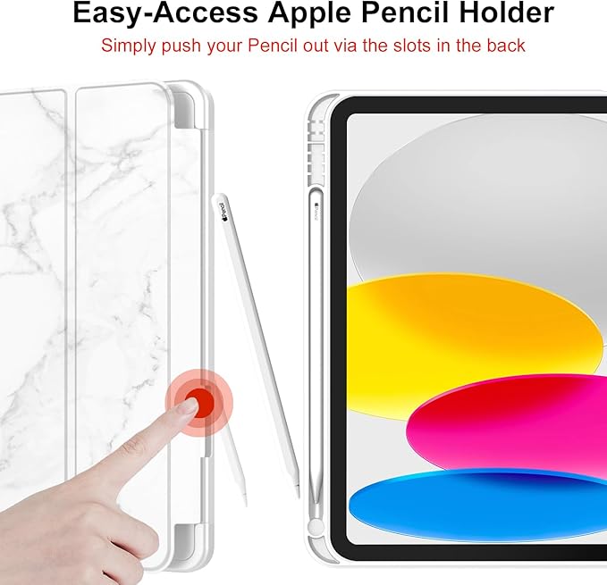 iMieet iPad (A16) Case 11th Gen/iPad 10th Generation Case [11-Inch 2025/10.9 Inch 2022] with Pencil Holder Trifold Stand Smart Cover with Soft TPU BackAuto Wake/Sleep(New Marble White)
