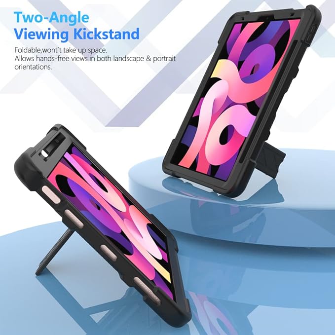 Puxicu Case for iPad Air (4th &amp 5th Generation) 10.9 Inch 2020/2022 Heavy Duty Rugged Protective Built-in Pencil Holder Cover for iPad Air5/Air4Black