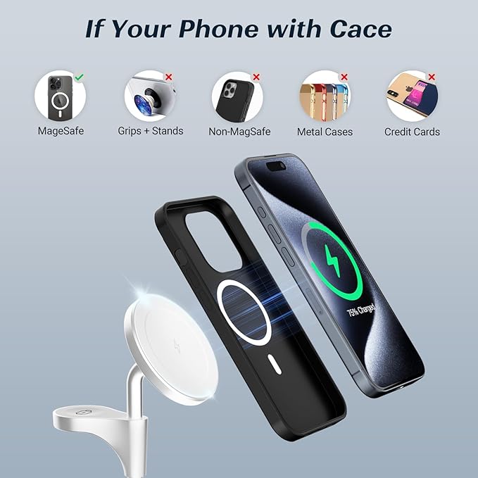 KPON for Magsafe Wireless Charging Station 15W Fast Magnetic 3 in 1 Wireless Charger Stand Multiple Devices Dock for iPhone 16 15 14 13 12 /Apple Watch/AirPods (with PD 20W Adapter) (White)