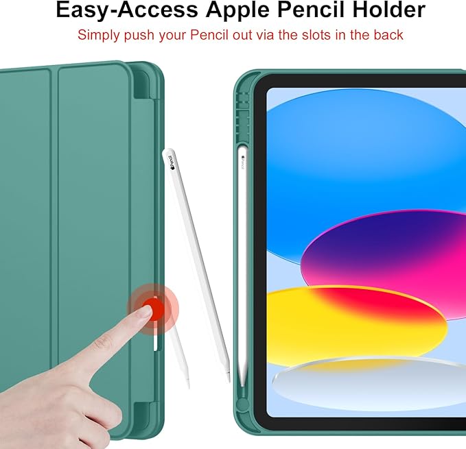 iMieet iPad (A16) Case 11th Gen/iPad 10th Generation Case [11-Inch 2025/10.9 Inch 2022] with Pencil Holder Trifold Stand Smart Cover with Soft TPU BackAuto Wake/Sleep(Forest Green)