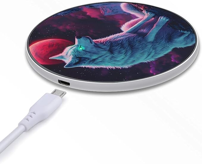 Wolf Full Moon Wireless Charger Anti-Slip Wireless Charging Pad Slim Charger Mat for Men Women