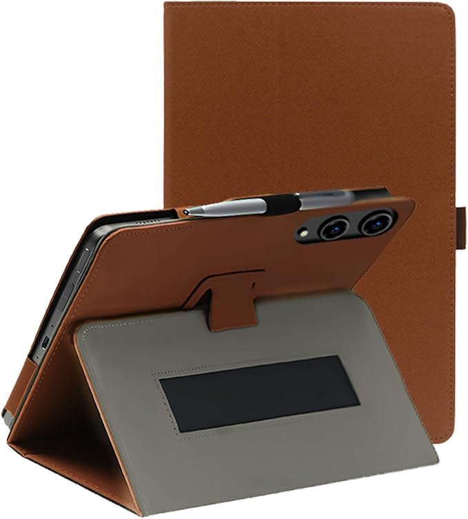 for TECLAST T65 13.4 Inch Tablet Case PU Leather Folding Cover with Pen Holder and Wrist Strap Business Travel Portable (Brown)