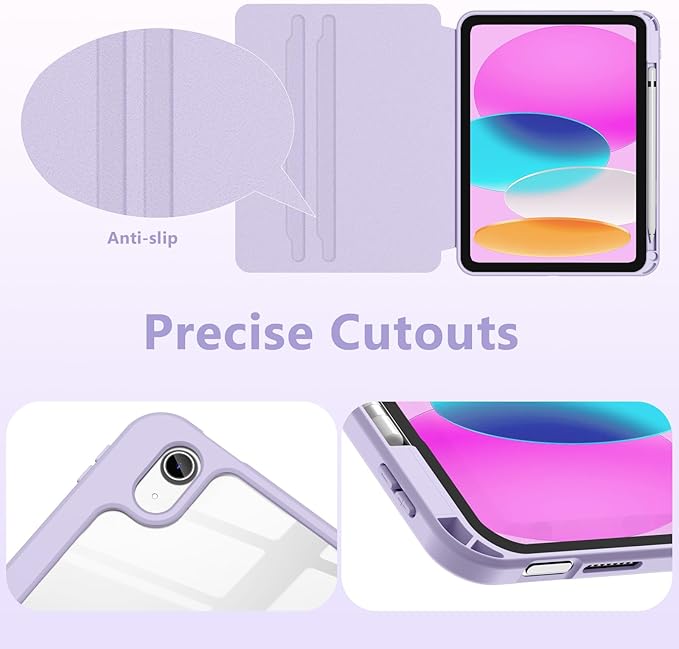 Wenlaty for iPad (A16) 11th Generation Case 11 Inch 2025 for iPad 10th Generation Case 10.9 Inch 2022 with Pencil Holder 360° Rotating Protective Stand Cover Detachable Magnetic Back Lavender