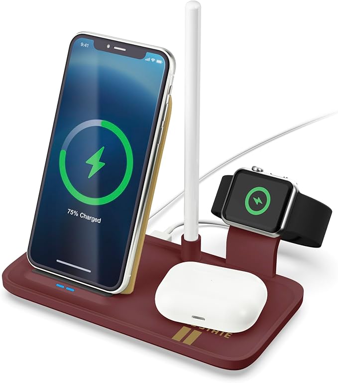SOAR NCAA 4-in-1 Wireless Charging Docking Station: Fast Charge for iPhone Apple Watch Air Pods &amp Apple Pencil