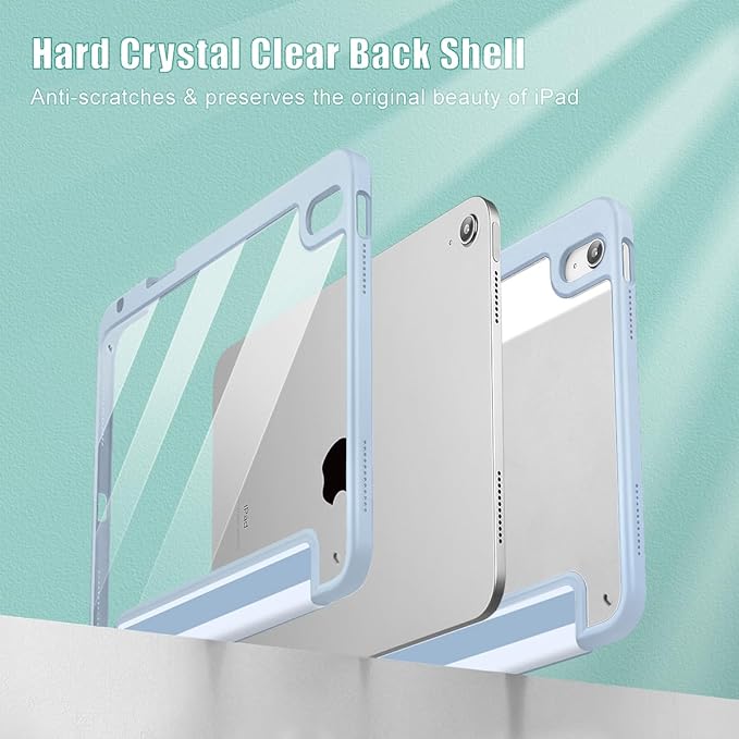 Tuiklol Case for iPad 11 inch (A16 Chip) 2025 Gen 11th / iPad 10.9 inch 2022 10th Gen Buit in Pencil Holder with Shockproof Cover Clear Transparent Back Shell Auto Wake/SleepBlue Striped