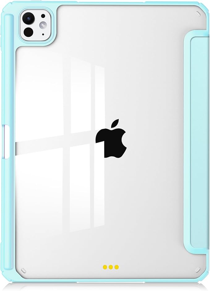 Folio Stand Case for iPad Pro 13 inch M4 (2024) with Clear Transparent Back &amp Soft TPU Shockproof Frame Cover [Pencil Holder] [Auto Sleep/Wake] Smart Lightweight Trifold Shell Sky Blue