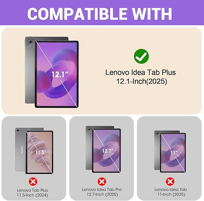 Junfire Protective Case for Lenovo Idea Tab Plus 12.1 inch 2025/Tab K12 Shockproof Hard Shell Idea Tab Plus Case with 360°Rotating Kickstand/Hand Strap/Shoulder Strap/Stylus Holder-Black
