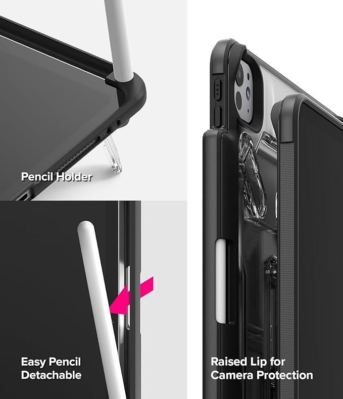 Ringke Fusion Sketch Stand for iPad Pro 11 Inch Case (M4 2024 &amp M5 2025) [Cover + Stand] Pencil Holder with Overcharge Prevention Non Yellowing Wobble Free for Writing and Drawing - Black