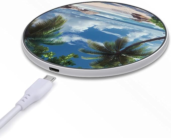 Beach Landscape Coconut Palm Tree Wireless Charger Anti-Slip Wireless Charging Pad Slim Charger Mat for Men Women