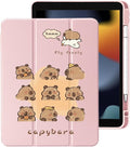 Cute Kawaii Capybara for iPad Pro 13 Inch Case (M5/M4) 2025/2024 with Pencil Holder Auto Sleep/Wake Pink Leather Clear Acrylic Back Cover