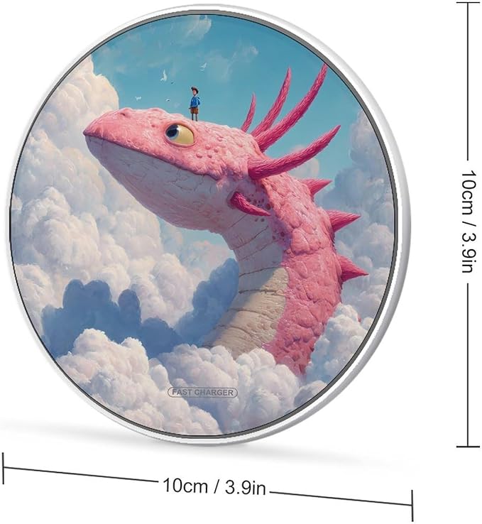 Strange Dragon Fantasy Axolotl Phone Charger Magnetic Charging Pad Anti-Slip with USB Cable