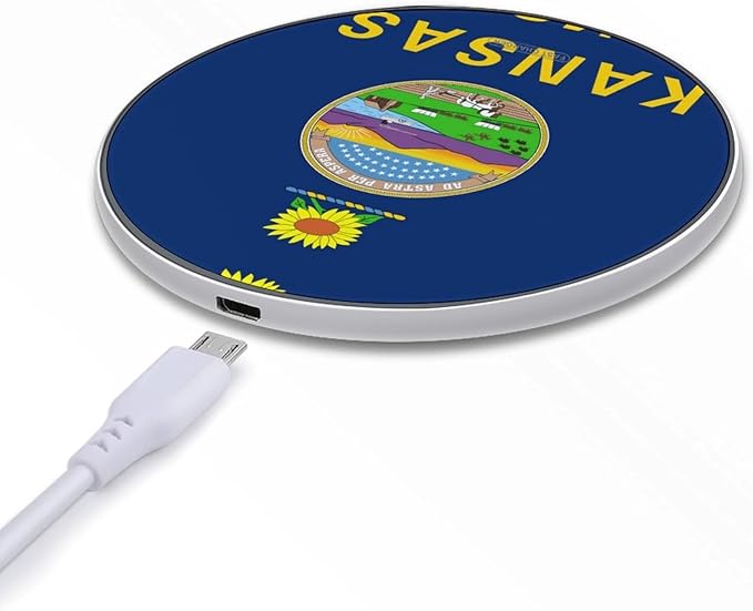 Flag of Kansas U.S.A. Phone Charger Magnetic Charging Pad Anti-Slip with USB Cable