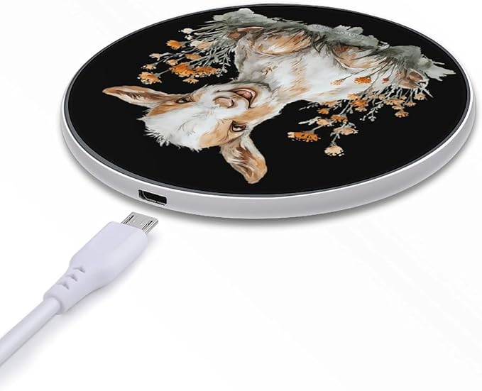 Goat Happy Face Floral Fast Portable Charger 10W Funny Graphic Phone Charging Pad with USB Cable