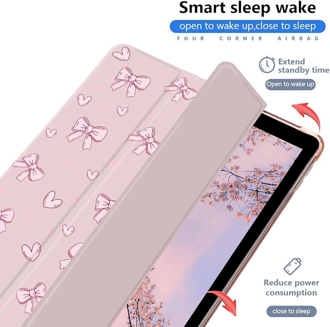 JOYLAND Cute Pink Bowknot Case for iPad mini 4/iPad mini 5 7.9 Inch with Pencil Holder Aesthetic Bow Pink Girly Cover Auto Wake/Sleep Foldable Shockproof Case