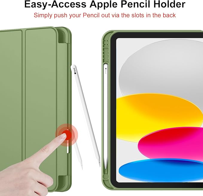 iMieet iPad (A16) Case 11th Gen/iPad 10th Generation Case [11-Inch 2025/10.9 Inch 2022] with Pencil Holder Trifold Stand Smart Cover with Soft TPU BackAuto Wake/Sleep(Olive Green)