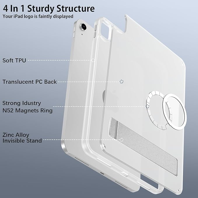 Telaso Magnetic Case for iPad (A16) 11th Generation 11 Inch 2025/ iPad 10th Generation 10.9 Inch 2022 with Invisible Portrait/Landscape Stand Hard Translucent Matte Back Cover Frosted Clear