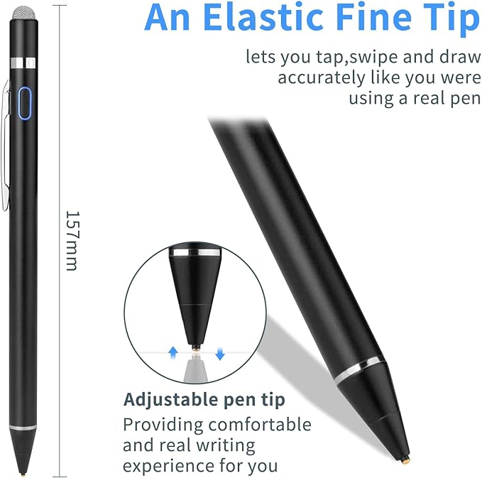 Stylus for Samsung Galaxy Tab A 10.1/10.5/8 Inch Pencil EVACH Rechargeable Digital Pencil with 1.5mm Ultra Fine Tip Stylist Pens for Samsung Galaxy Tab A 10.1/10.5/8 InchBlack