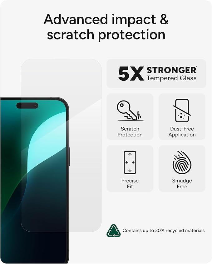 ZAGG InvisibleShield Glass Elite Screen Protector for iPhone 17 Pro Max / 16 Pro Max - 5X Stronger Impact and Shatter Protection Maximum Scratch Resistance Anti-Fingerprint Technology Easy to Insta