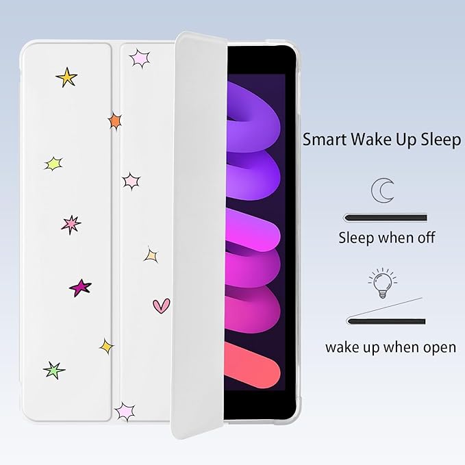 Cute Kawaii Star for iPad (A16) 11th Gen Case 11 Inch 2025 for iPad 10th Gen Case 10.9 Inch 2022 with Pencil Holder Auto Sleep/Wake White Leather Soft TPU Back Cover