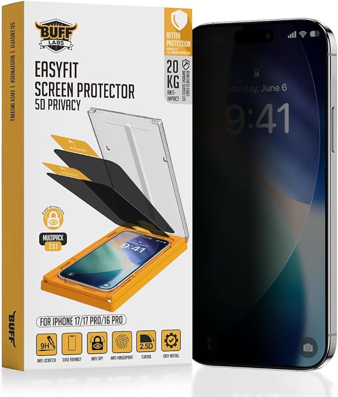 2-Pack Privacy Screen Protector for iPhone 17 Pro | iPhone 17 | iPhone 16 Pro [6.3”] Anti-Spy Tempered Glass with Auto-Alignment Kit - Confidential Filter Bubble-Free Case-Friendly