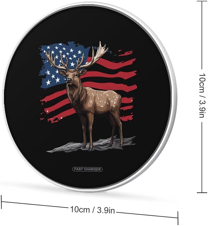Deer Hunting USA Flag Wireless Charger Anti-Slip Wireless Charging Pad Slim Charger Mat for Men Women