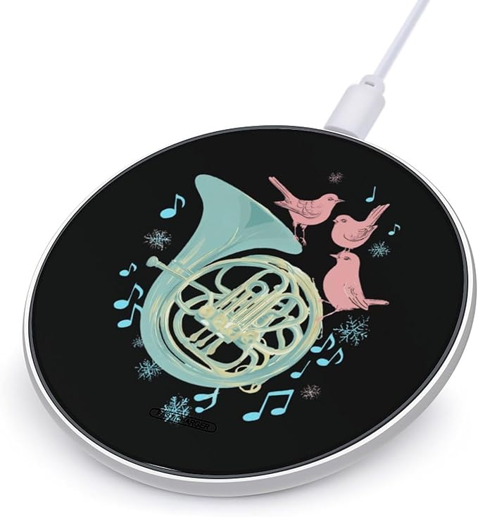 French Horn Music Bird Fast Portable Charger 10W Funny Graphic Phone Charging Pad with USB Cable