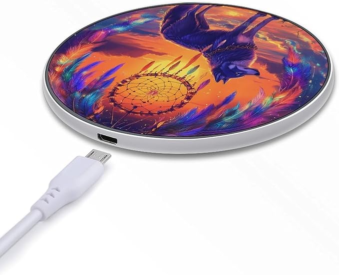 Wolf Dream Catcher Wireless Charger Anti-Slip Wireless Charging Pad Slim Charger Mat for Men Women