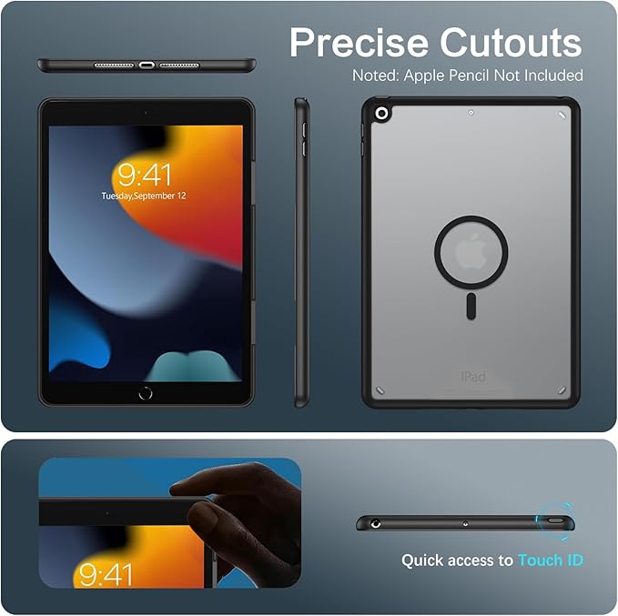 BENTOBEN for iPad 9th/8th/7th Generation Case for iPad 10.2 Case 2021/2020/2019 with Strong Magnetic Design Slim Thin Translucent Matte Shockproof Protective Girls Boys Kids Tablet Cover Black