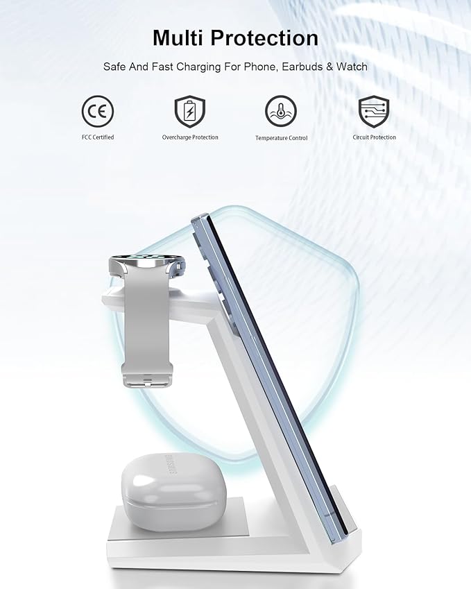 Wireless Charging Station for Samsung - NANAMI 3 in 1 Wireless Charger for Multiple Devices Fast Charger Stand for Galaxy S25 S24 S23 Ultra S22 S21 Z Flip Fold 4Watch 6/5/5 Pro/4/3Galaxy Buds 2 Pro