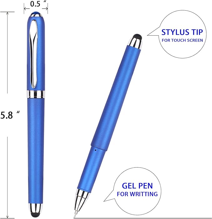 Gel Ink Rollerball Stylus Pen - 18 Pack0.38mm Gel Pen Extra Fine Point2 in 1 Capacitive Stylus PenBlue InkWriting Smoothly for OfficeBusinessGiftMetal Silver Clip