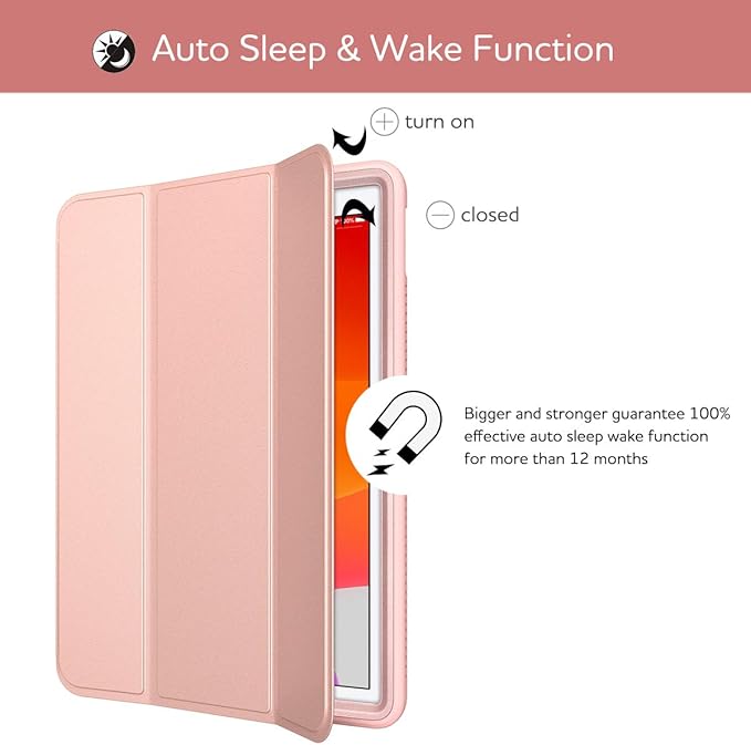 SURITCH Case for iPad 10.2 2021/2020/2019 (9th/8th/7th Generation) Shockproof Protective Smart Cover Case with Stand and Auto Sleep/Wake for iPad 10.2 Inch (Rose Gold)