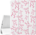 JOYLAND White Pad Case for iPad Air 4/Air 5 Gen 10.9(2020/2022)with Pencil Holder-Auto Wake/SleepCurved Pink Bow Pattern Anti-Scratch Shockproof Premium Folio Stand Case for iPad Air 11''(2024)