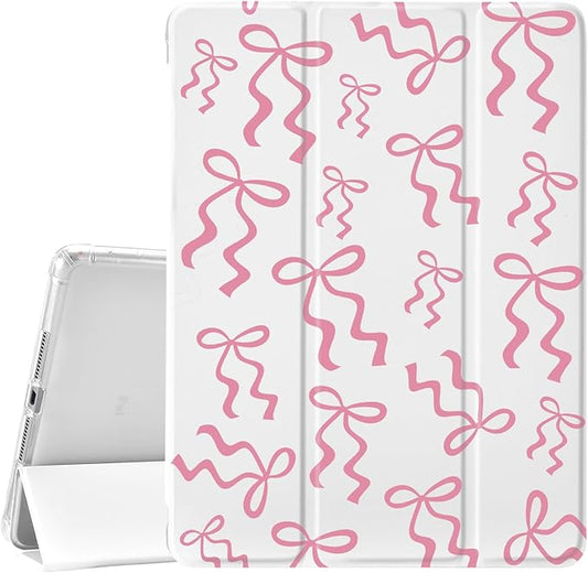 JOYLAND White Pad Case for iPad Air 4/Air 5 Gen 10.9(2020/2022)with Pencil Holder-Auto Wake/SleepCurved Pink Bow Pattern Anti-Scratch Shockproof Premium Folio Stand Case for iPad Air 11''(2024)