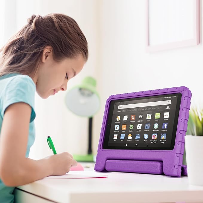 Kids Case for Kindle Fire HD 8 Tablet 8th/7th/6th Generation (2018/2017/2016 Release) Soft Flexible Lightweight Shockproof Durable with Handle Stand Purple
