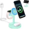 2026 3 in 1 Wireless Charging Station Compatible with MagSafe 15W Fast Magnetic Mag-Safe Charger Stand for Apple iPhone 17 16 15 14 13 12 iWatch AirPods Pro 4 3 2 LightGreen