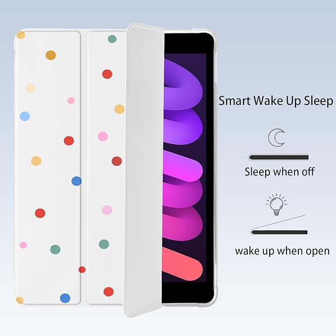 Cute Colorful Polka Dot for iPad Air 3 Case with Pencil Holder Auto Sleep/Wake White Leather Soft TPU Back Cover for iPad Pro 10.5 Inch 2017