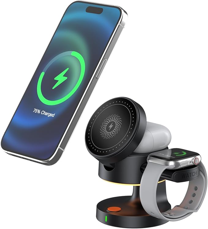 3-in-1 Wireless Charging Station Magnetic Charging Stand for iPhone air pods and Apple Watch Portable Fast Charger for Travel Home Office