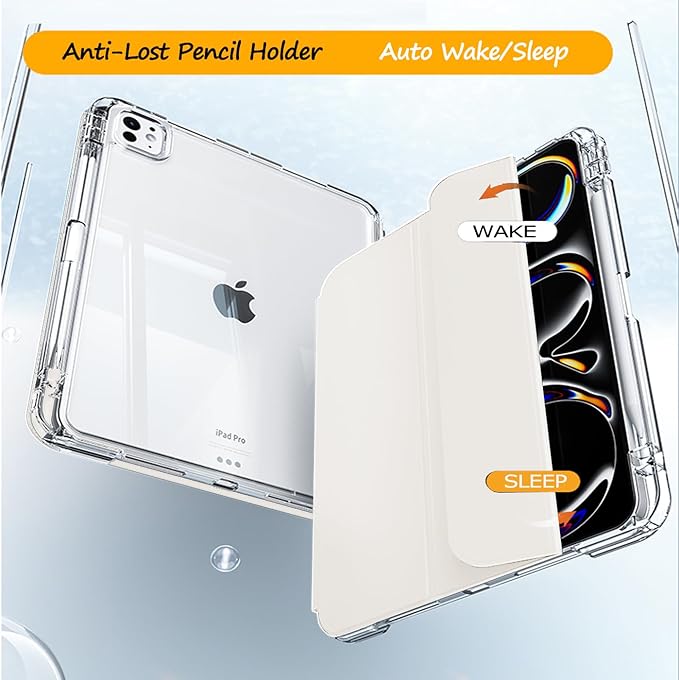 Case for iPad Pro 11 Inch 4th/3rd/2nd Generation (2022/2021/2020) with Pencil Holder Slide to Separate Auto Sleep/Wake Detachable Trifold Stand Slim Clear Cute Protective Leather Cover (Cream)