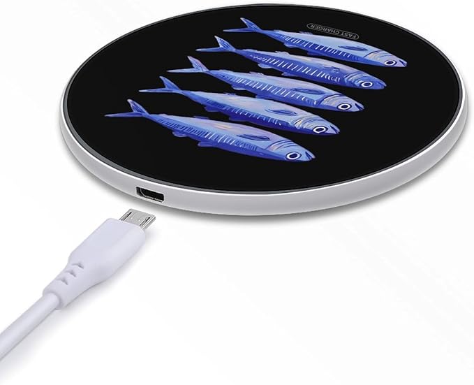 Sardine Fish Fast Portable Charger 10W Funny Graphic Phone Charging Pad with USB Cable