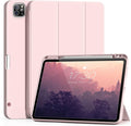 Aoub New iPad Pro 12.9 Case 6th Generation 2022 / 5th Gen 2021/ 4th Gen 2020 with Built-in Pencil Holder Auto Wake/Sleep Slim Stand Soft Back Shell Smart Cover for iPad Pro 12.9 Inch Pink