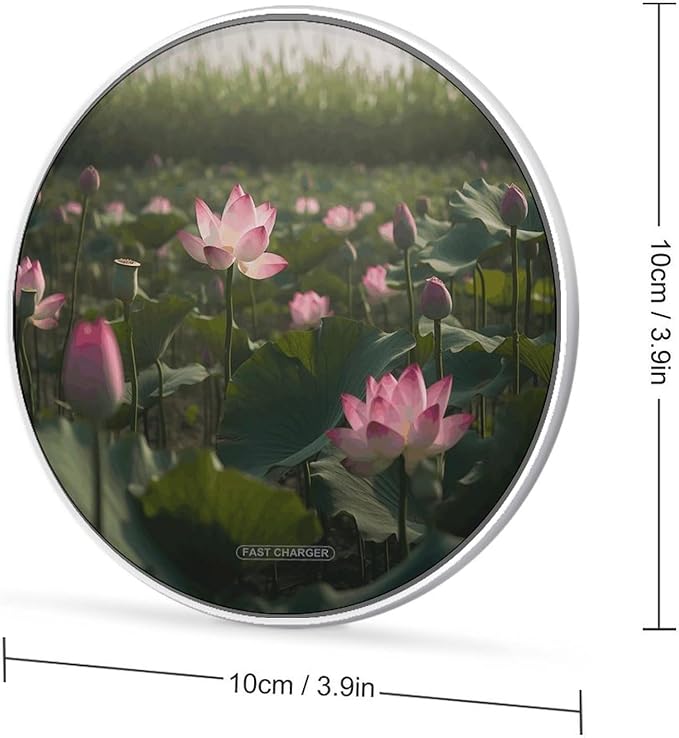 Flower in Water Images Wireless Charger Fast Wireless Charging Pad with USB Cable 10W Anti-Slip Magnetic Wireless Charger Portable Slim Charger Puck Travel Charging Station