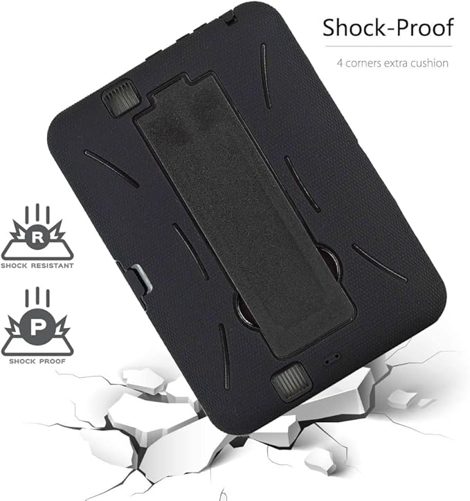 NEM Tablet Case Compatible with Kindle Fire HD 7 inch (2012 Version) [NOT for Fire HDX 7] Heavy Duty Dual-Layer Rugged Armor Protective Cover with Air Cushion Kickstand (Black)