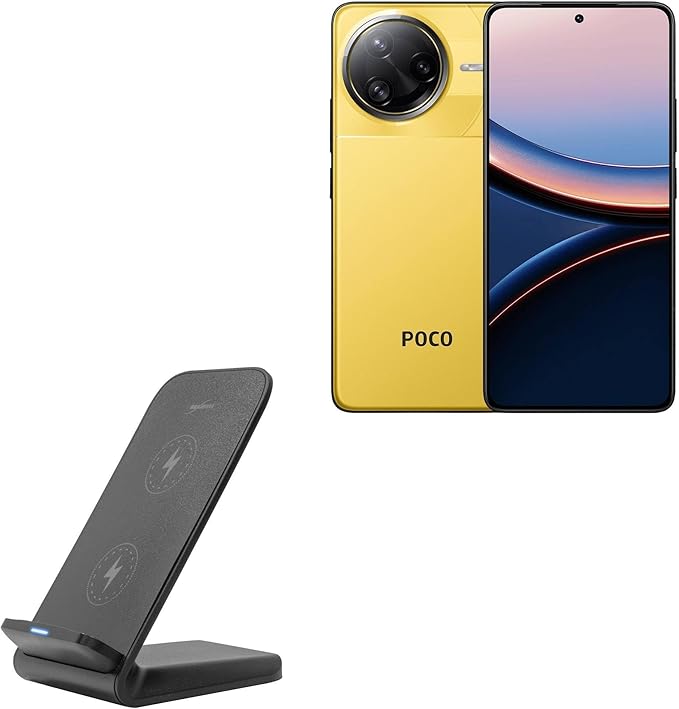 BoxWave Charger Compatible with Xiaomi Poco F7 Ultra - Wireless QuickCharge Stand (15W) Desktop Viewing Qi Wireless Charging - Jet Black